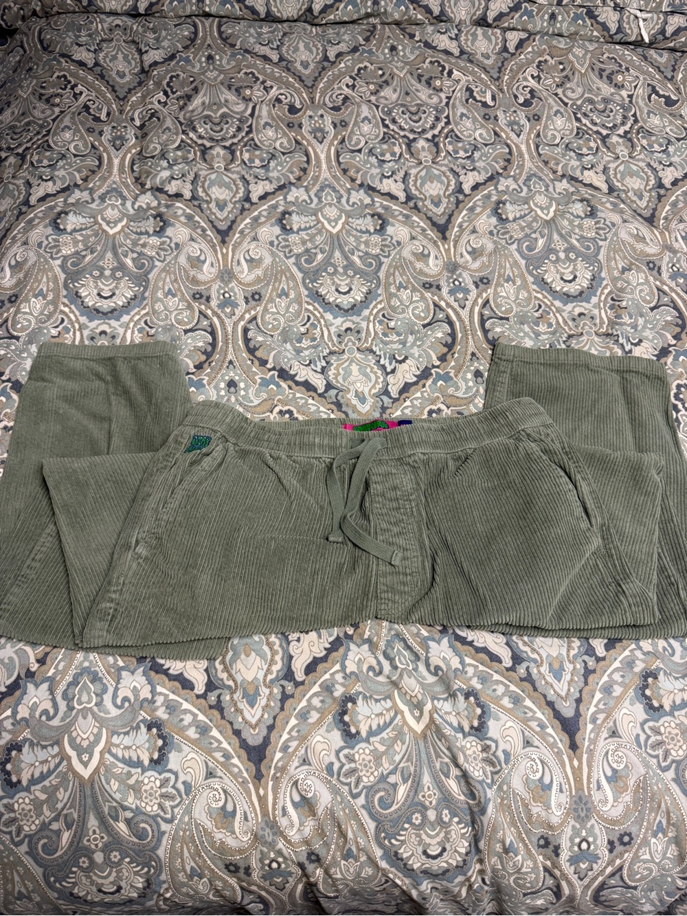 Empyre Men's Corduroy Drawstring Pants in Sage Green
